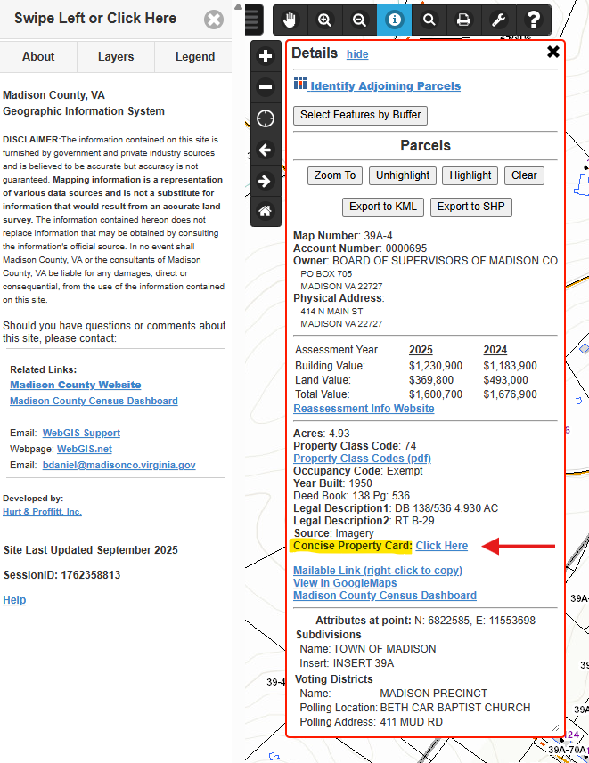 Screenshot from the Madison GIS webpage showing the new link is to reach updated assessment info